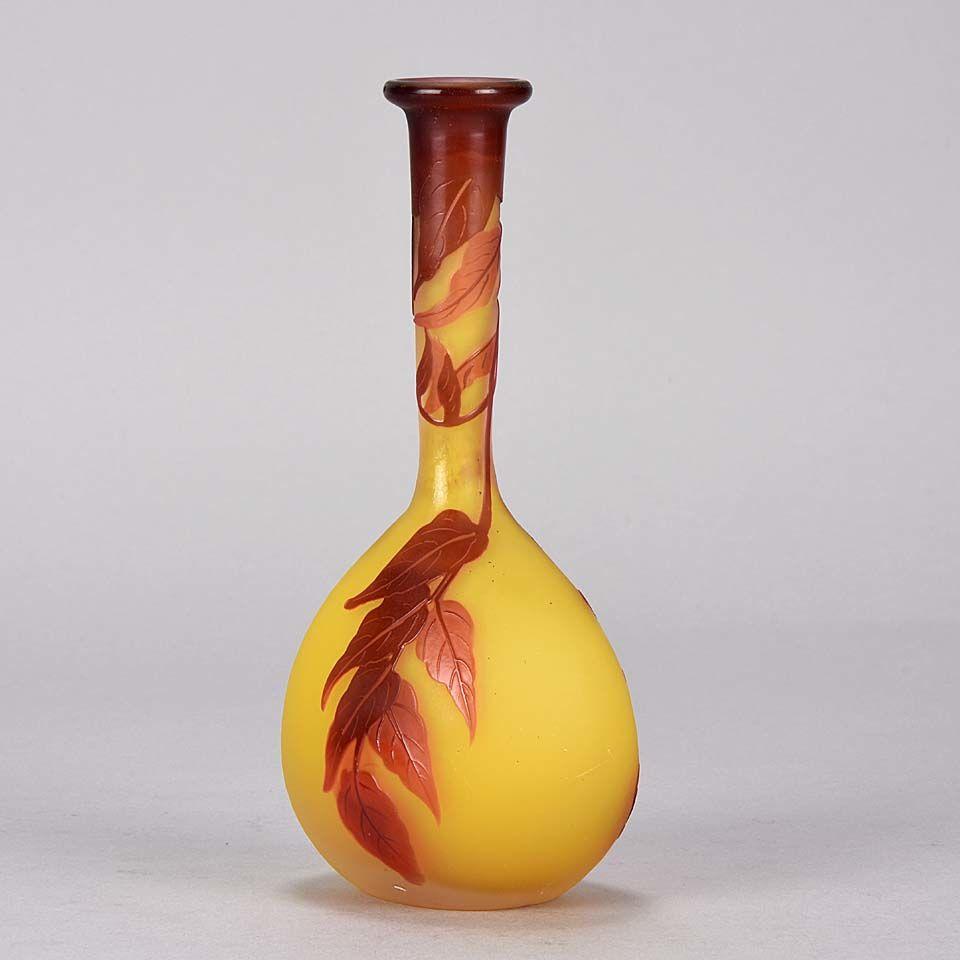 Art Nouveau French Cameo Glass Banjo Vase by Emile Gallé