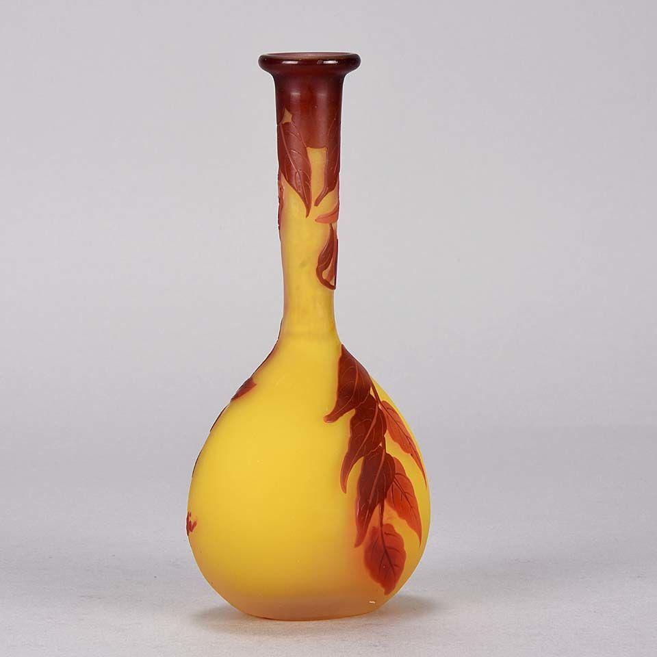 Art Nouveau French Cameo Glass Banjo Vase by Emile Gallé
