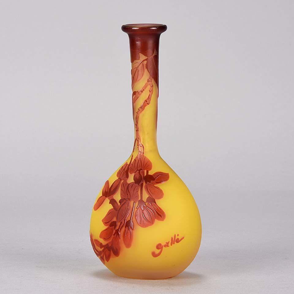 Art Nouveau French Cameo Glass Banjo Vase by Emile Gallé