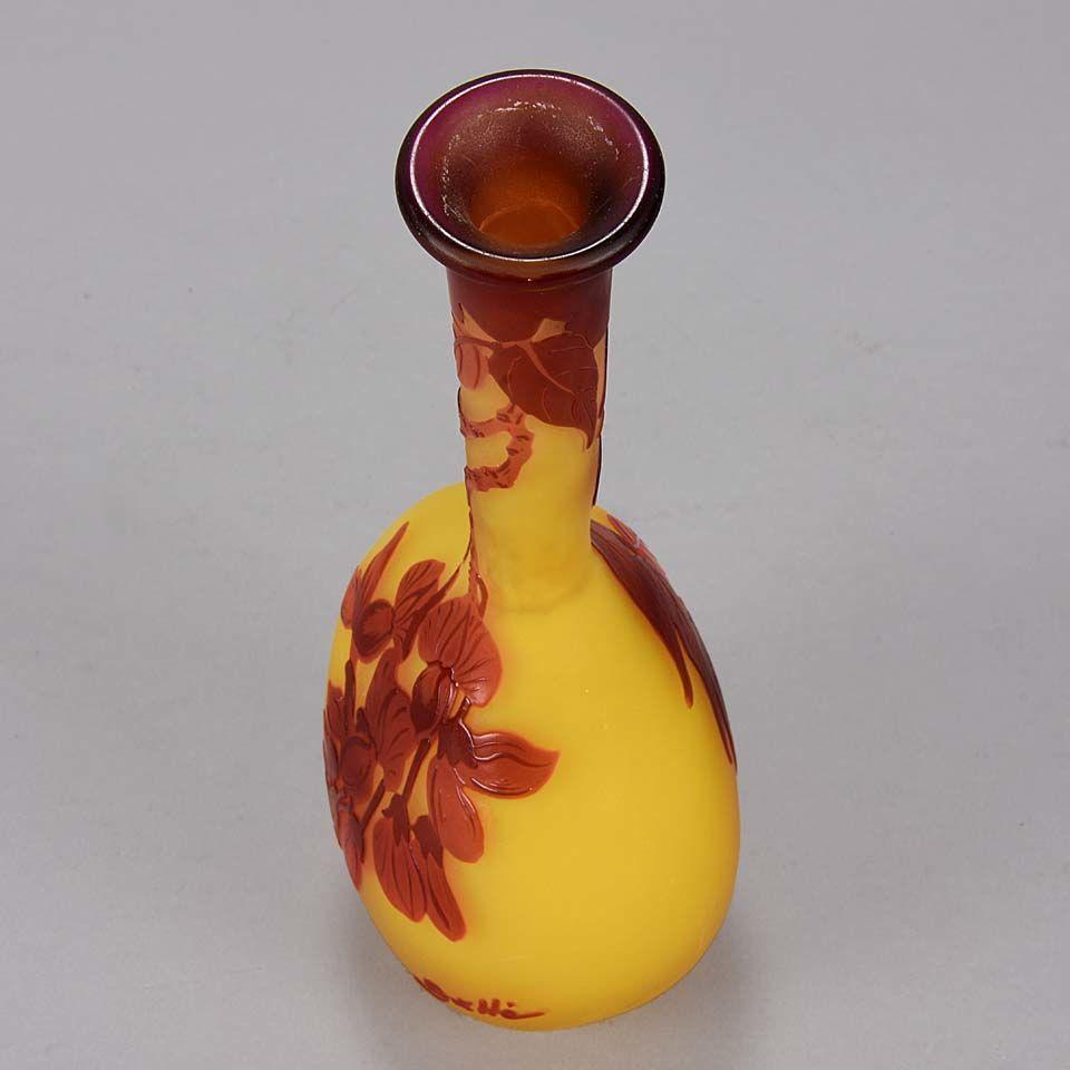 Art Nouveau French Cameo Glass Banjo Vase by Emile Gallé