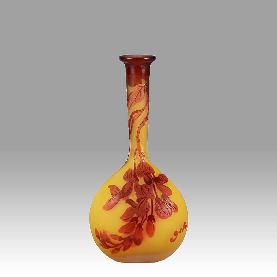 Art Nouveau French Cameo Glass Banjo Vase by Emile Gallé