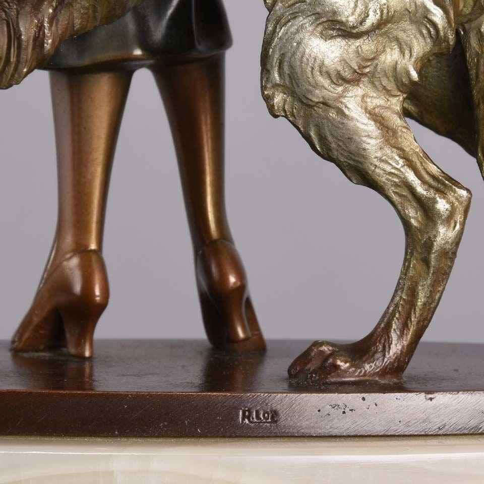 Art Deco Cold Painted Bronze and Ivory Figure "Lady & Borzoi" by Josef Lorenzl