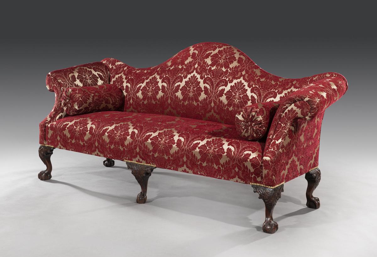 Victorian George III 18th Century Chippendale Style Mahogany Camel Back Settee English Circa 1865