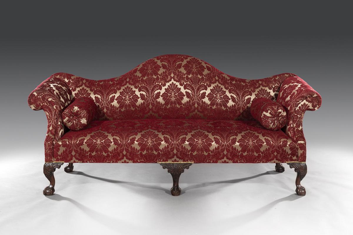 Victorian George III 18th Century Chippendale Style Mahogany Camel Back Settee English Circa 1865