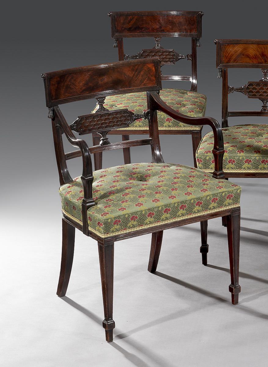 Fine Set of Eight George III Sheraton Period 18th Century Carved Mahogany Dining Chairs English 1790
