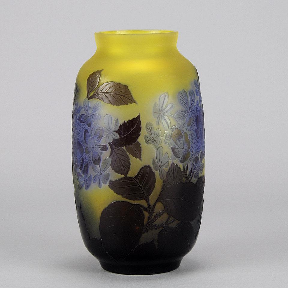 Art Nouveau Cameo Glass Blue Flower Vase by Emile Galle