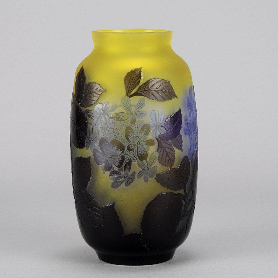 Art Nouveau Cameo Glass Blue Flower Vase by Emile Galle