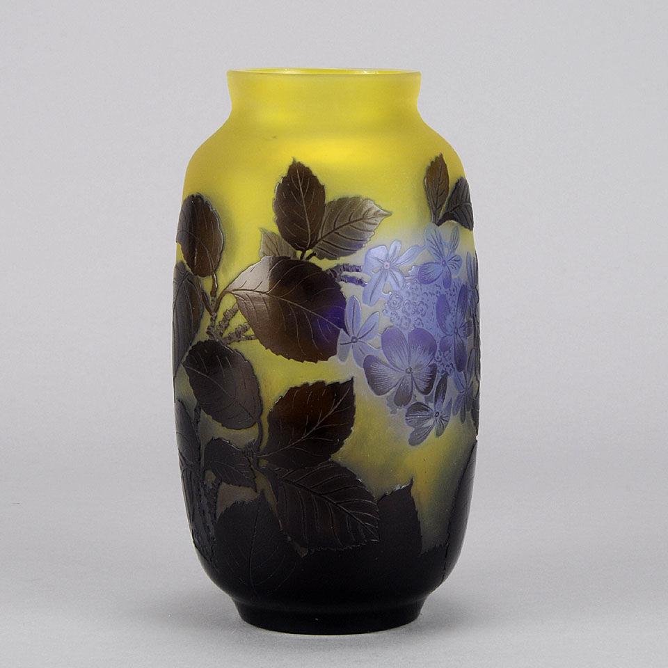 Art Nouveau Cameo Glass Blue Flower Vase by Emile Galle