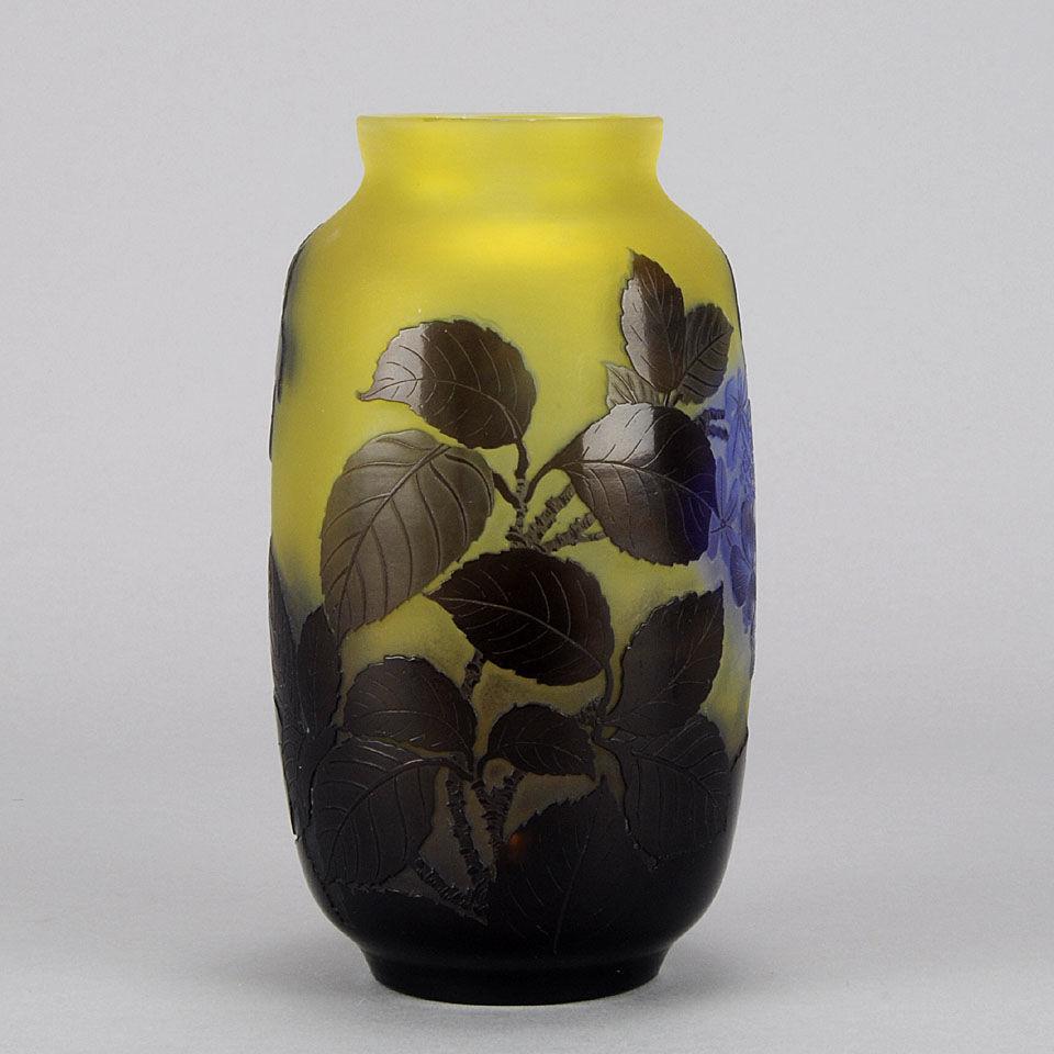 Art Nouveau Cameo Glass Blue Flower Vase by Emile Galle