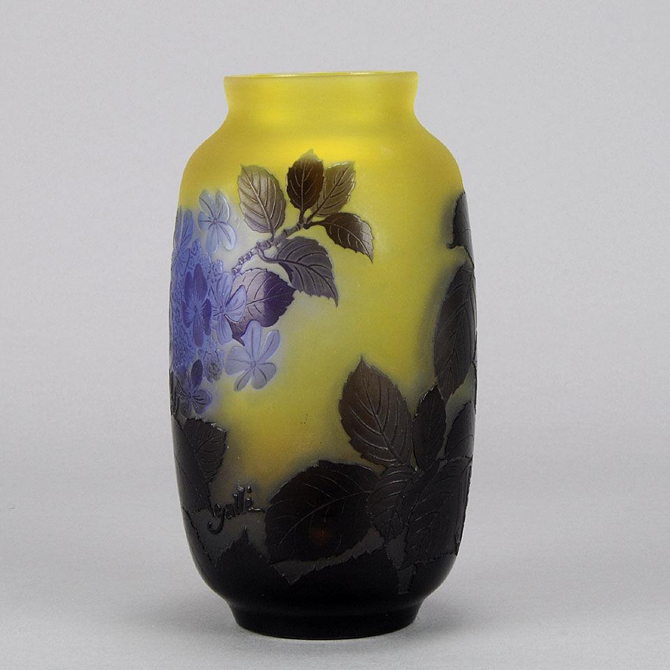 Art Nouveau Cameo Glass Blue Flower Vase by Emile Galle