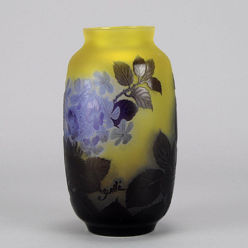Art Nouveau Cameo Glass Blue Flower Vase by Emile Galle