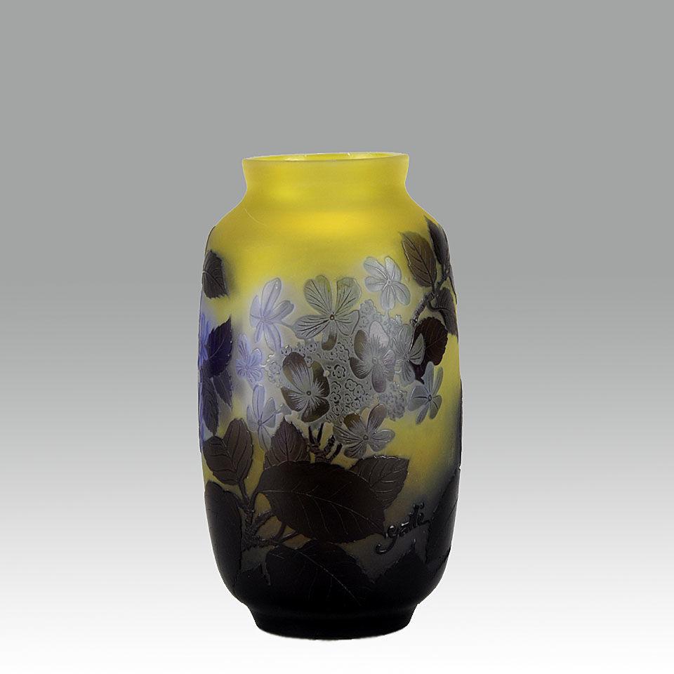 Art Nouveau Cameo Glass Blue Flower Vase by Emile Galle