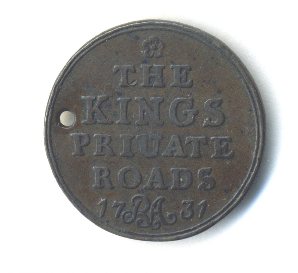 Chelsea, The King's Private Roads, bronze pass, 1731