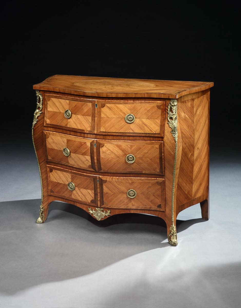 A George III Kingwood Ormolu Mounted Bombe Commode Attributed to John Cobb