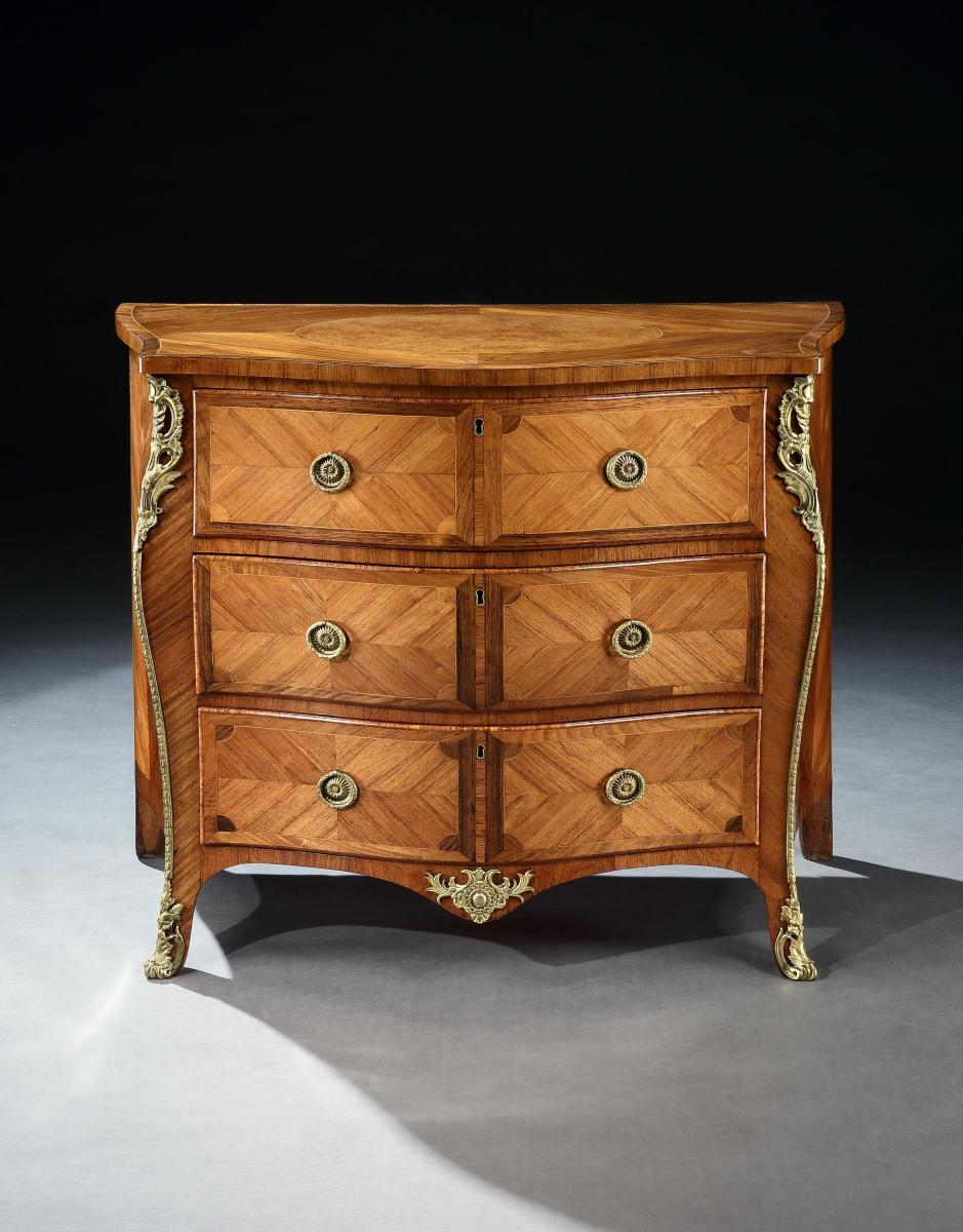 A George III Kingwood Ormolu Mounted Bombe Commode Attributed to John Cobb