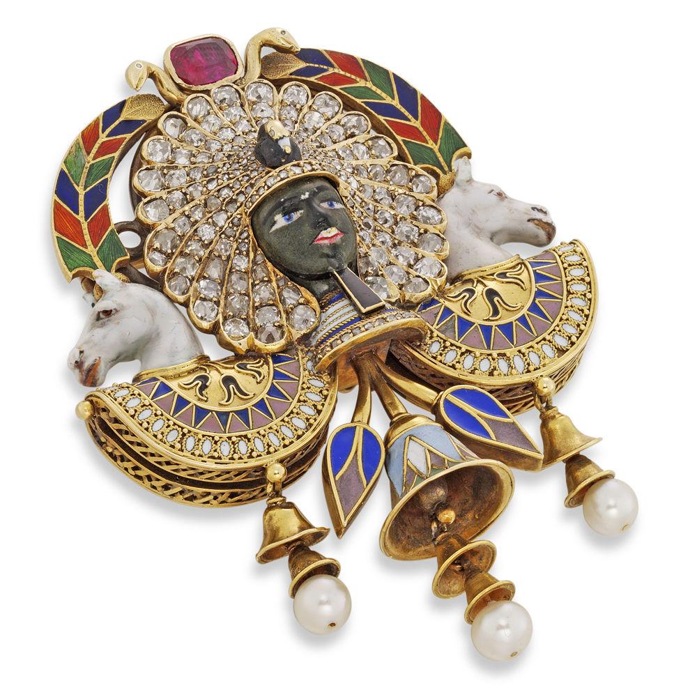 Egyptian Revival Pharaoh Portrait Brooch by Carlo Giuliano