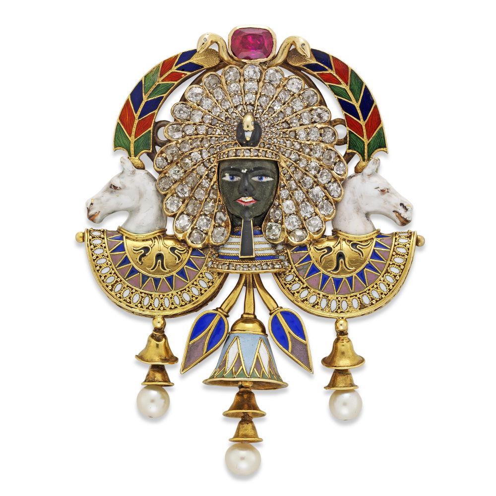 Egyptian Revival Pharaoh Portrait Brooch by Carlo Giuliano