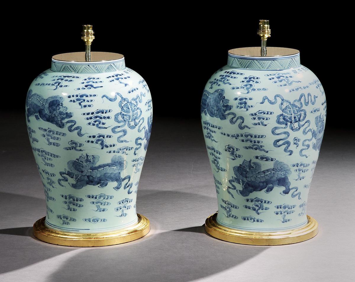 A Pair of Blue and White Chinese Vases Mounted as Lamps