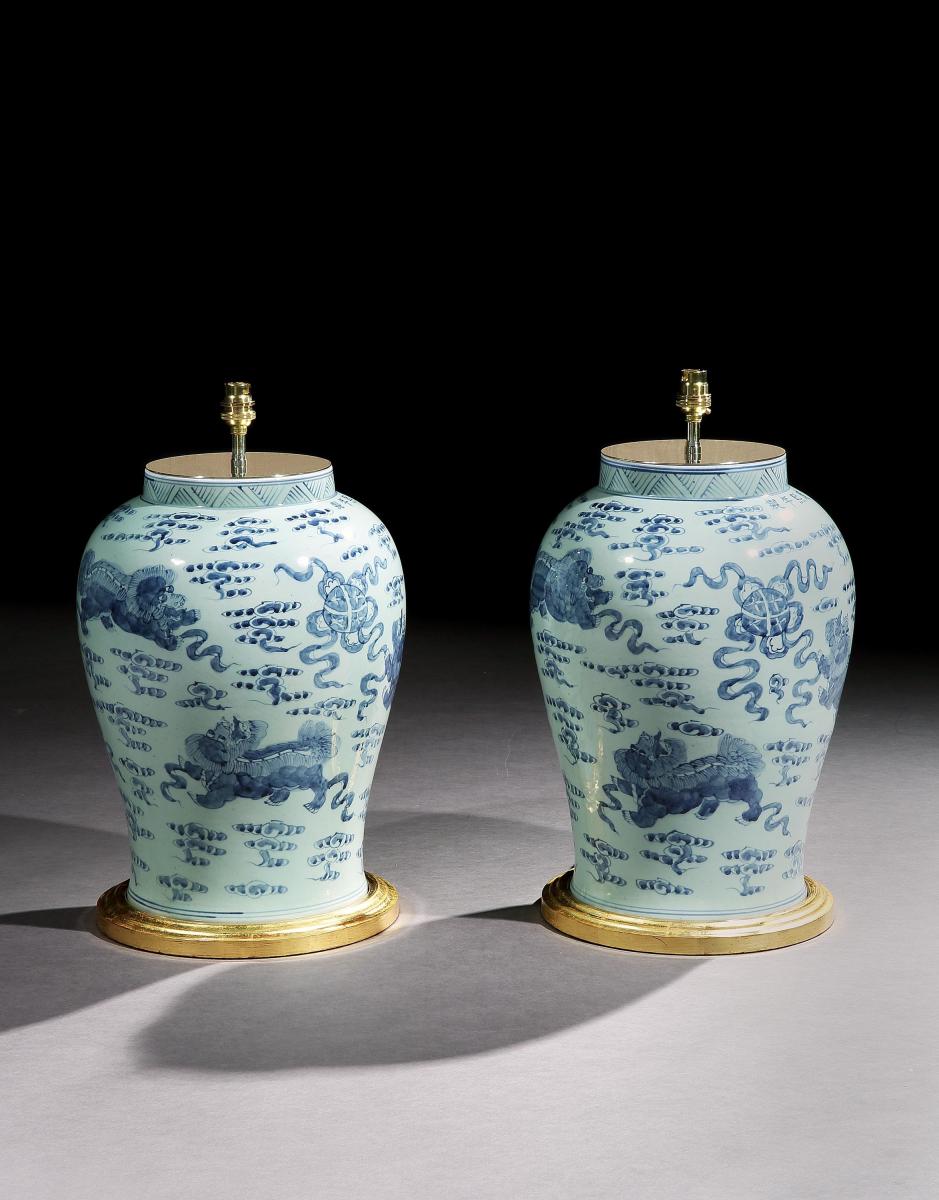 A Pair of Blue and White Chinese Vases Mounted as Lamps
