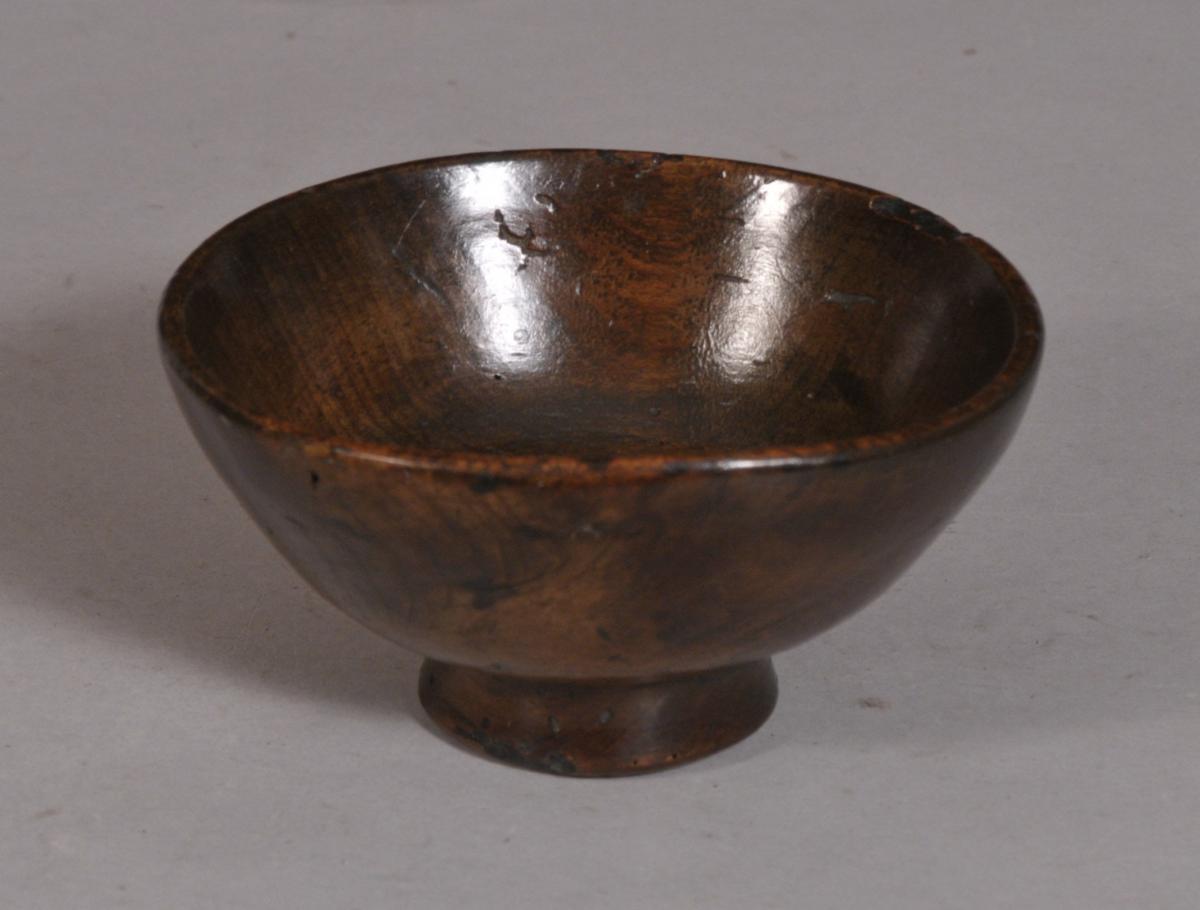 S/3467 Antique Treen 18th Century Fruitwood Butter Cup
