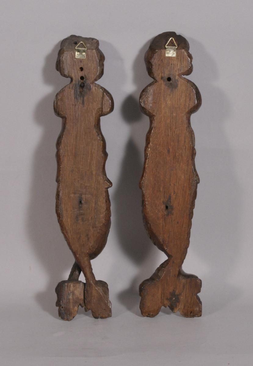 S/3530 Antique Pair of 17th Century Carved Oak Caryatids