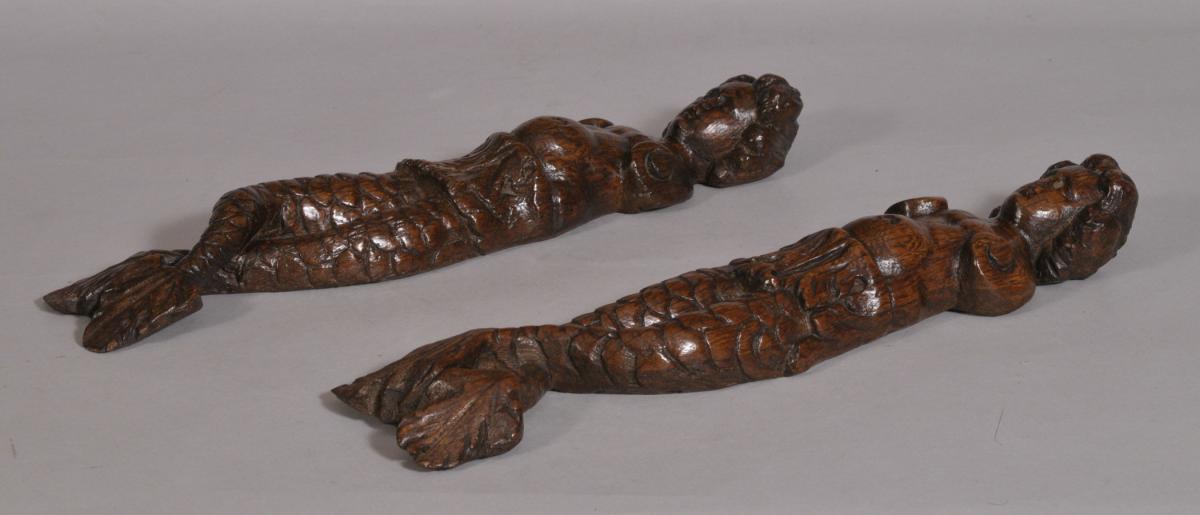 S/3530 Antique Pair of 17th Century Carved Oak Caryatids