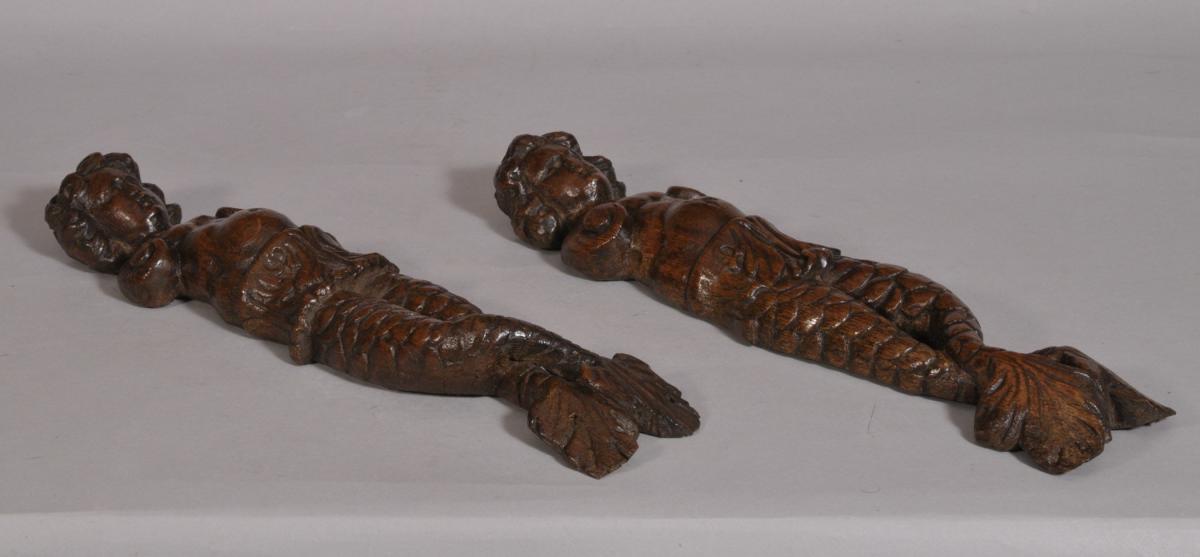 S/3530 Antique Pair of 17th Century Carved Oak Caryatids