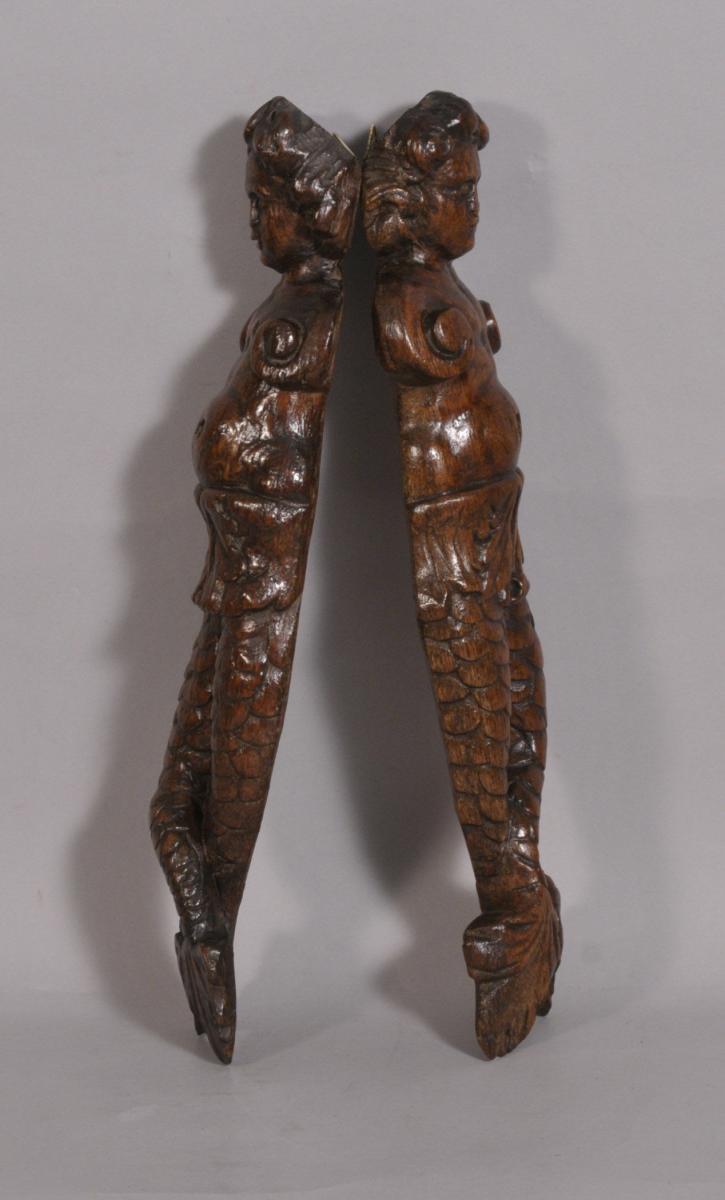 S/3530 Antique Pair of 17th Century Carved Oak Caryatids