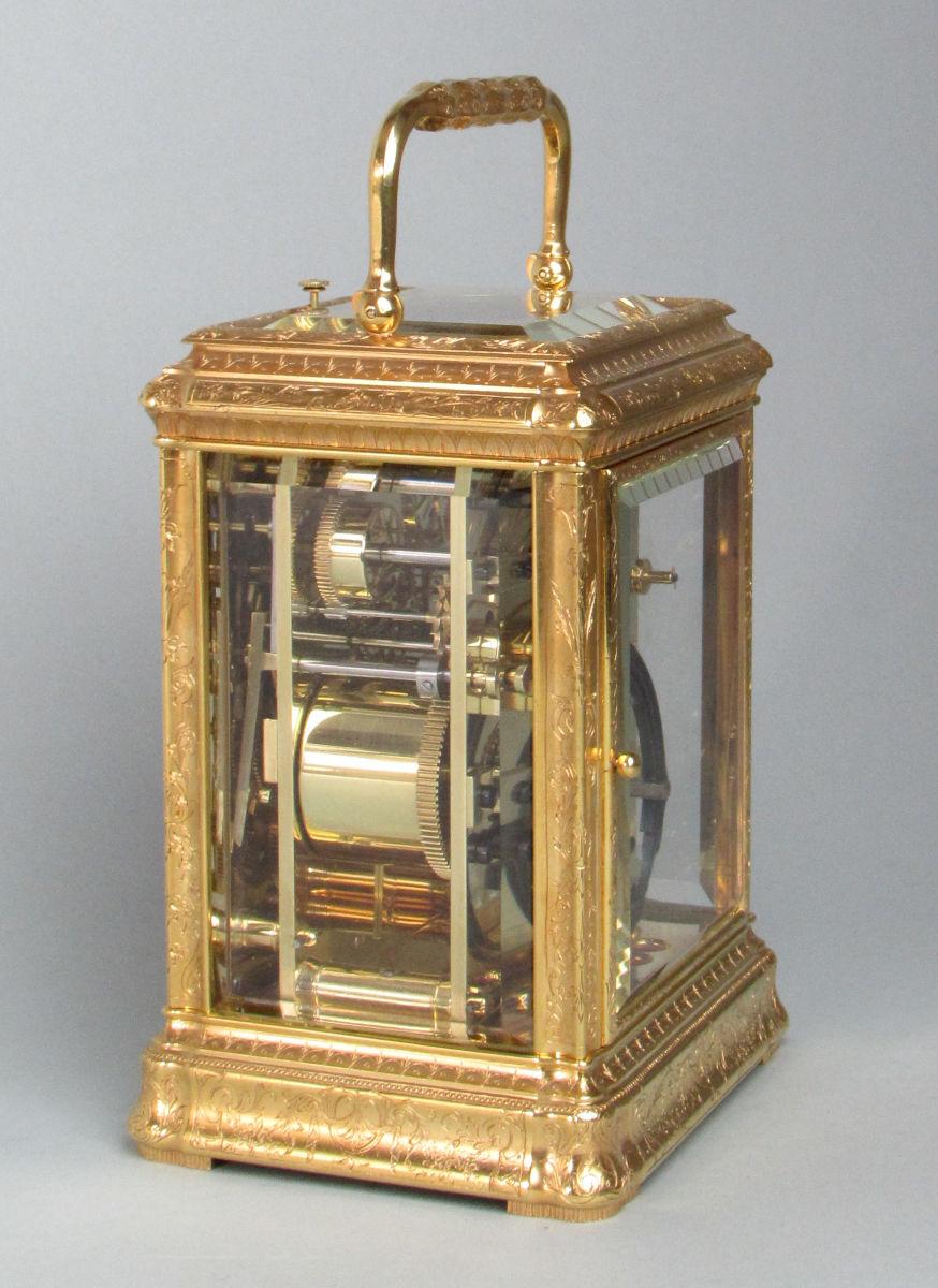 Soldano engraved gorge carriage clock side