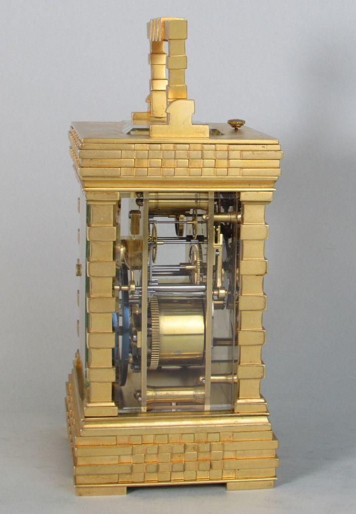 French porcelain dialled blockwork carriage clock side