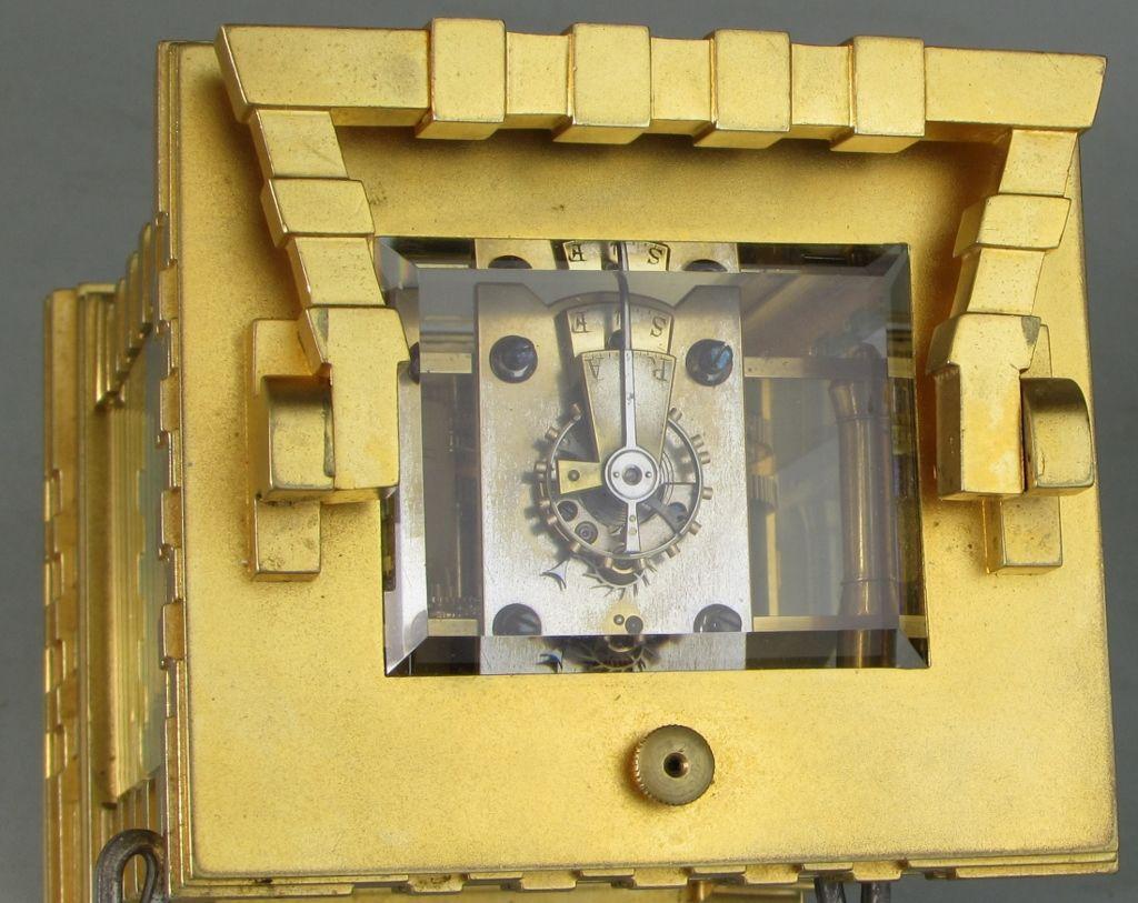 French porcelain dialled blockwork carriage clock escapement