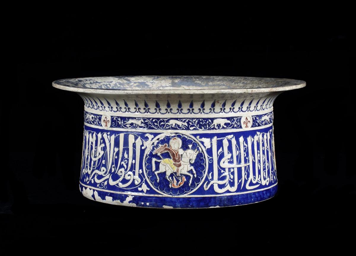 A late 19th century Mamluk style ceramic basin, attributed to Collinot & Cie