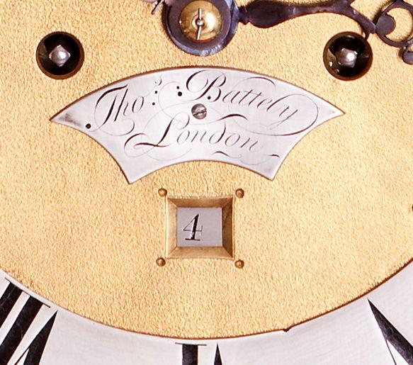 Thomas Battely London Mahognay Longcase Clock name