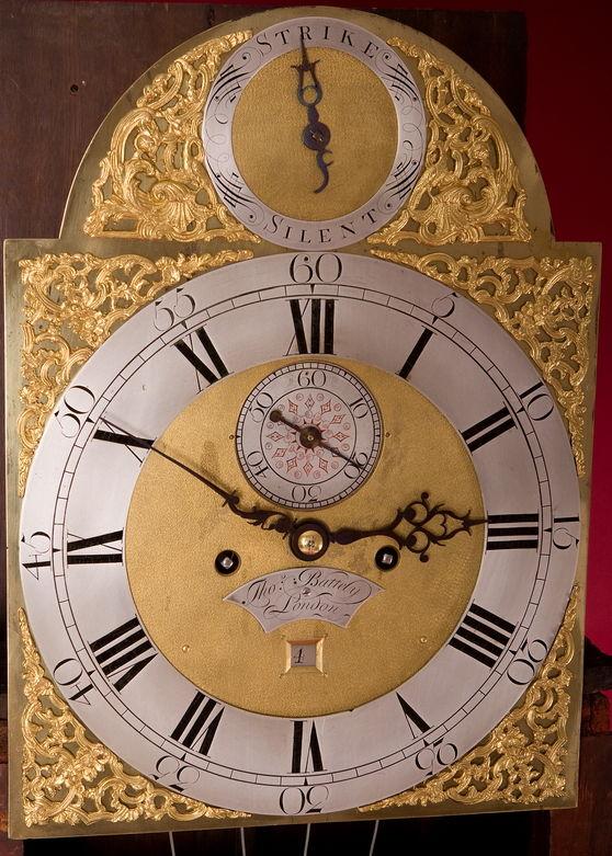Thomas Battely London Mahognay Longcase Clock dial
