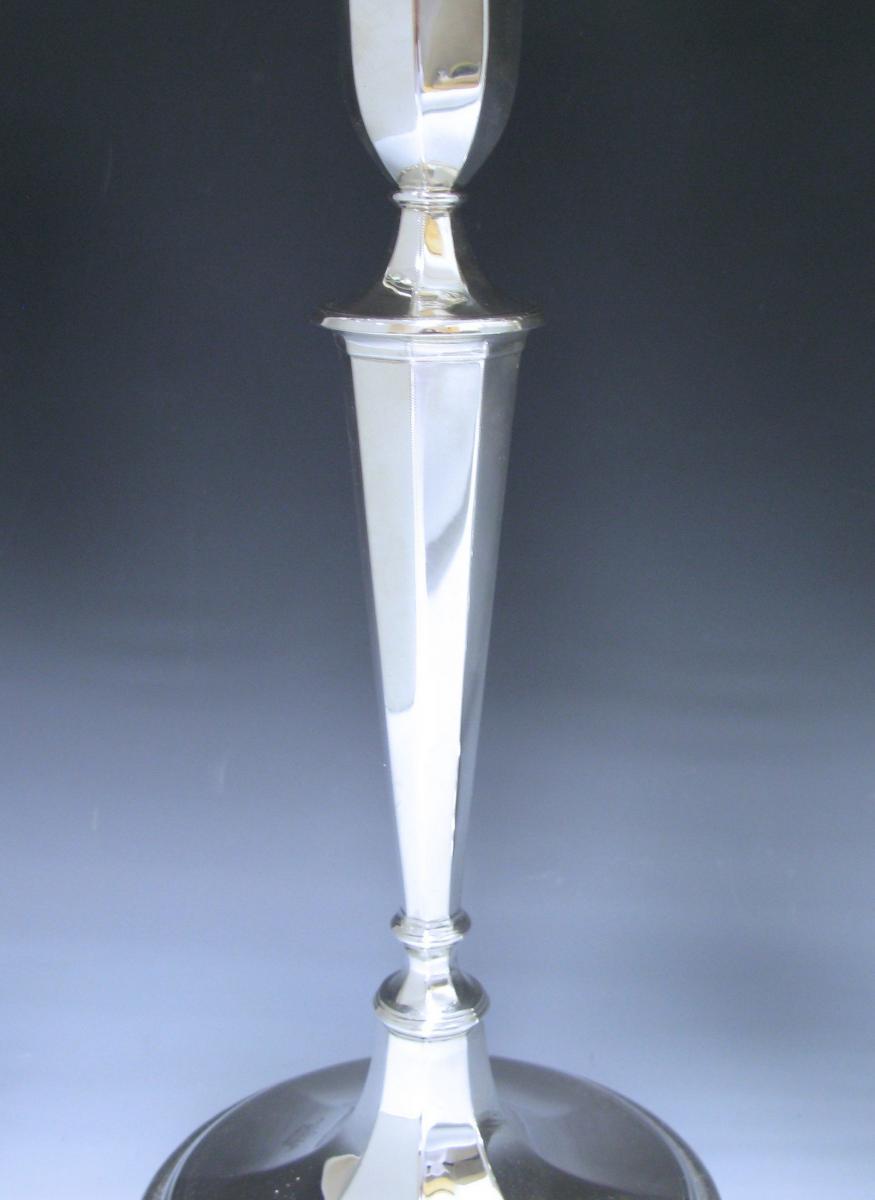 Pair of George V Antique Sterling Silver Three-Light Candelabra