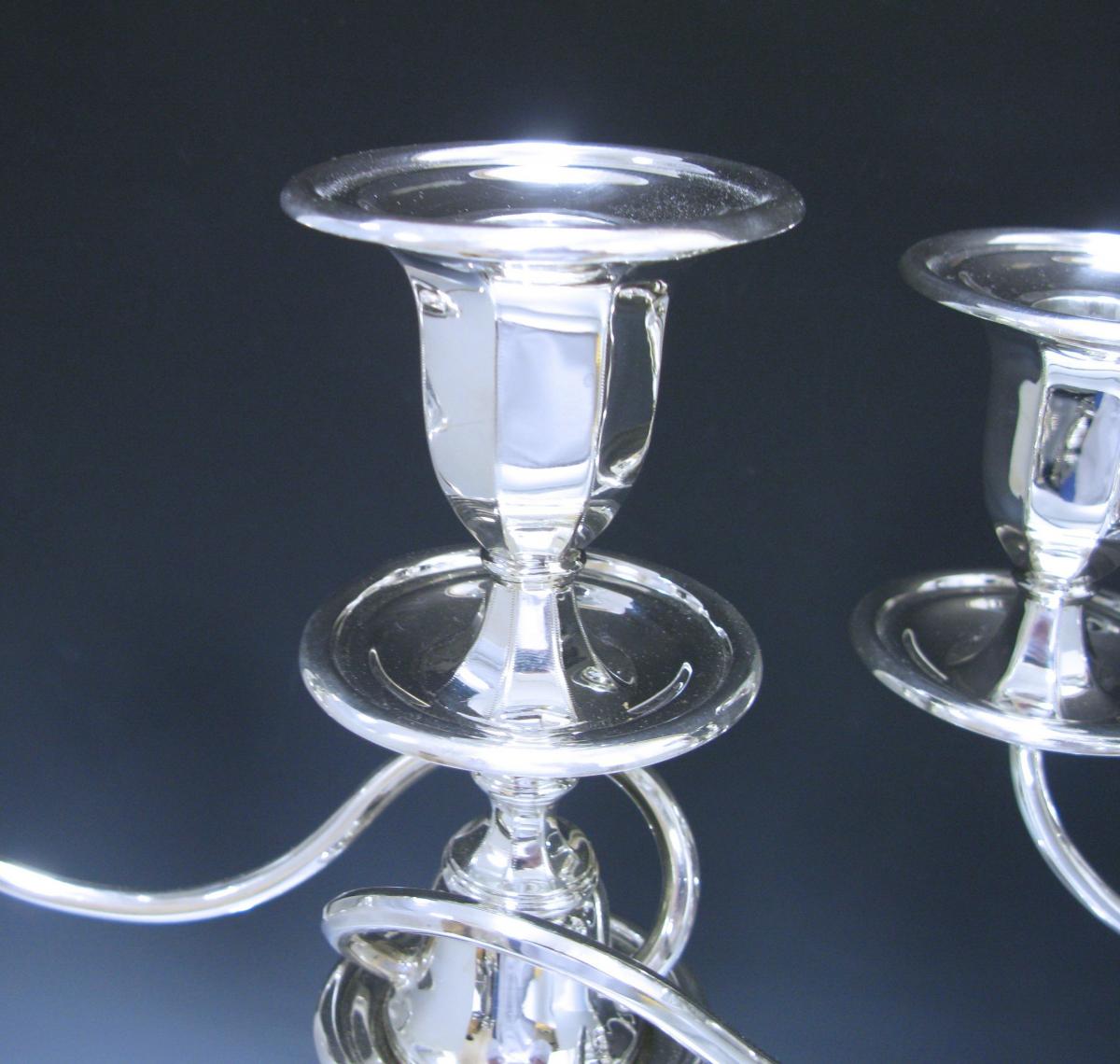 Pair of George V Antique Sterling Silver Three-Light Candelabra