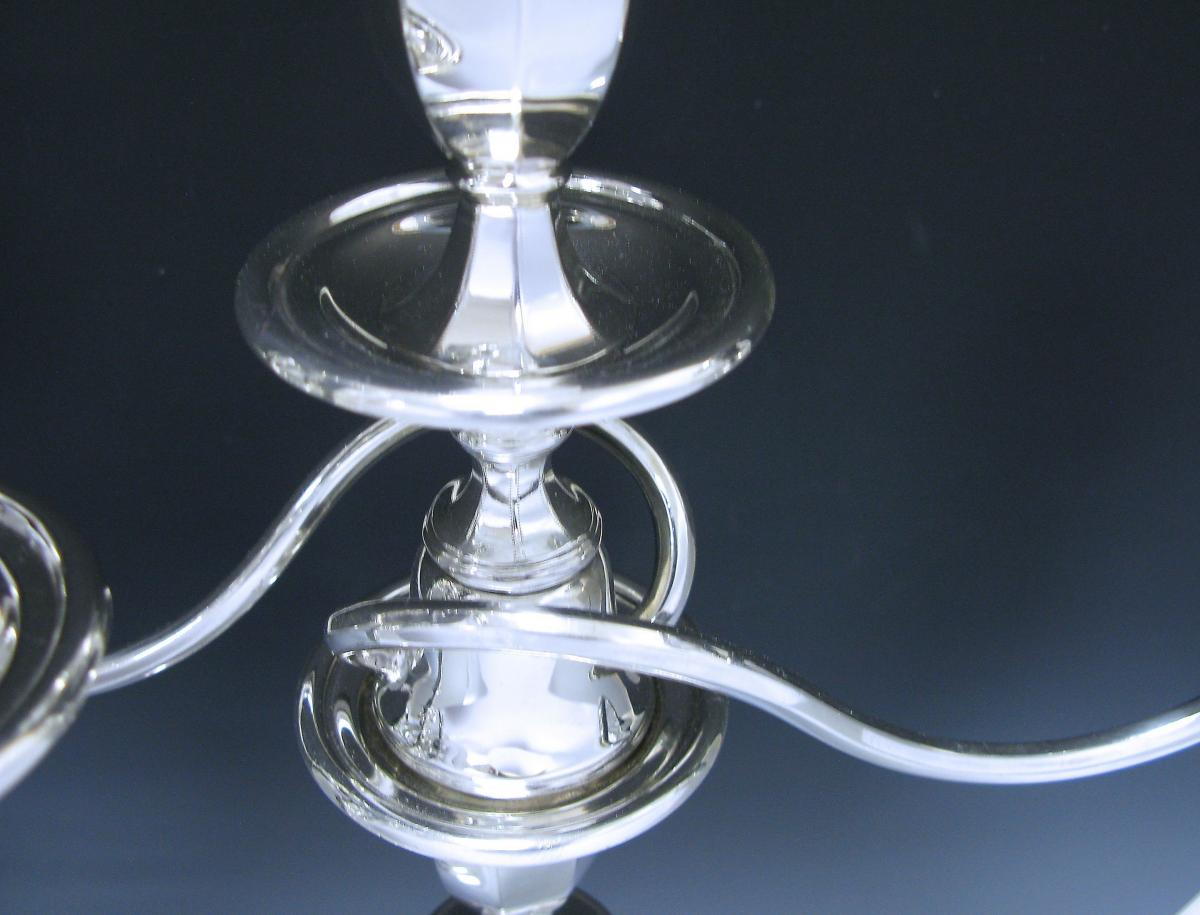 Pair of George V Antique Sterling Silver Three-Light Candelabra