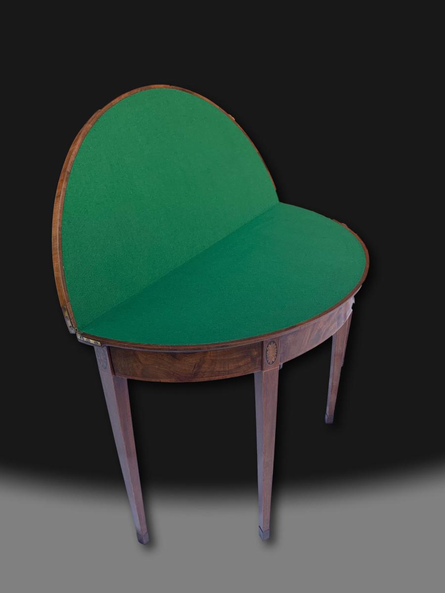 A Pair of George III Demi Lune Mahogany Card Tables