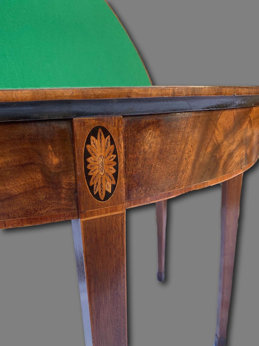 A Pair of George III Demi Lune Mahogany Card Tables