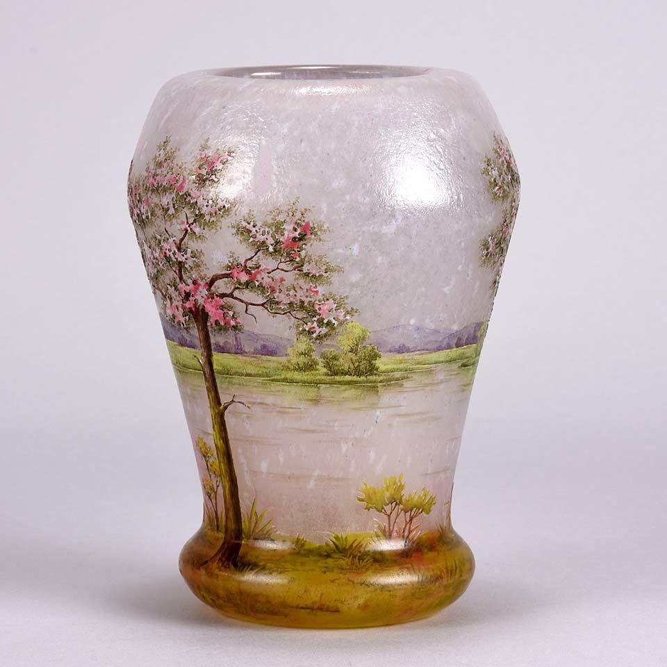 French Art Nouveau Cameo Glass Vase 'Paysage Rosé' by Daum Freres