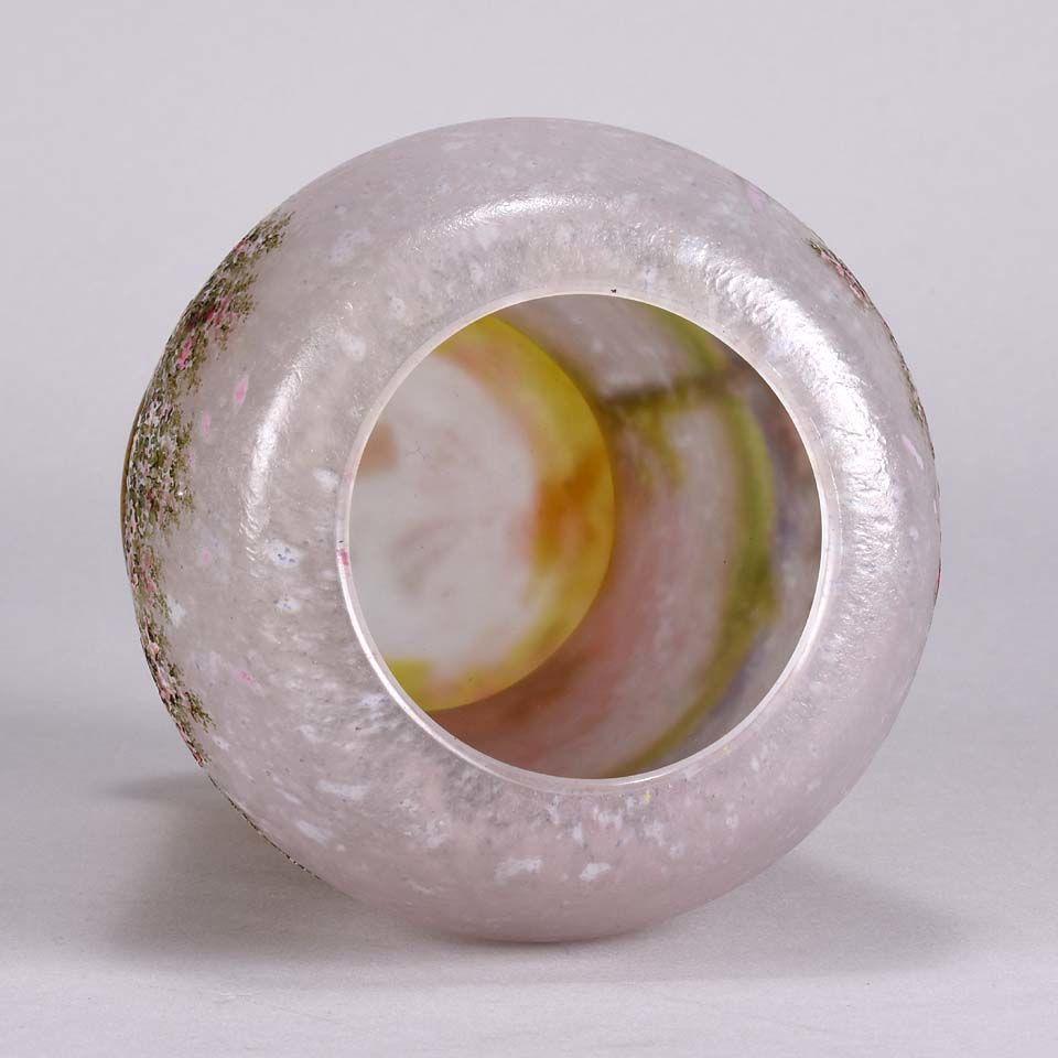 French Art Nouveau Cameo Glass Vase 'Paysage Rosé' by Daum Freres