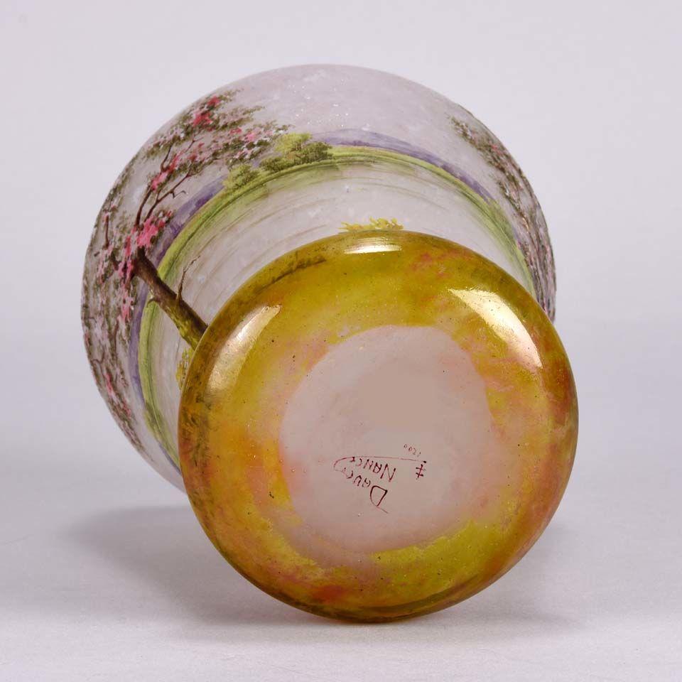 French Art Nouveau Cameo Glass Vase 'Paysage Rosé' by Daum Freres