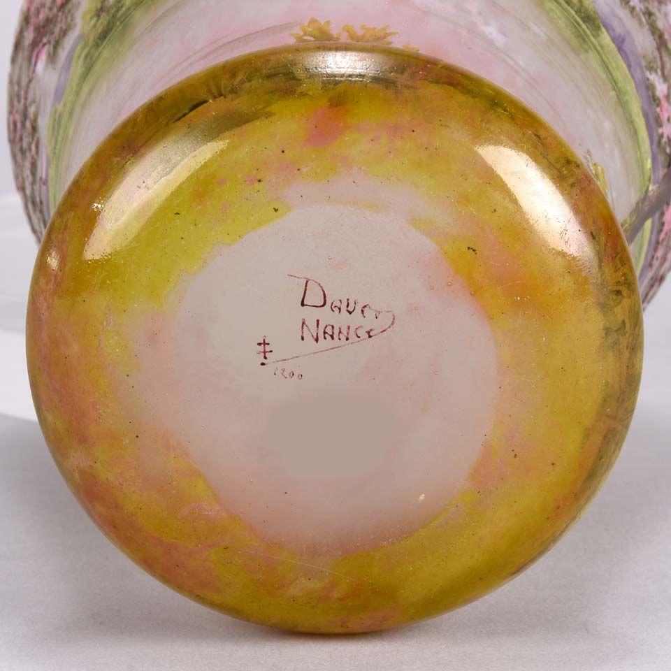 French Art Nouveau Cameo Glass Vase 'Paysage Rosé' by Daum Freres