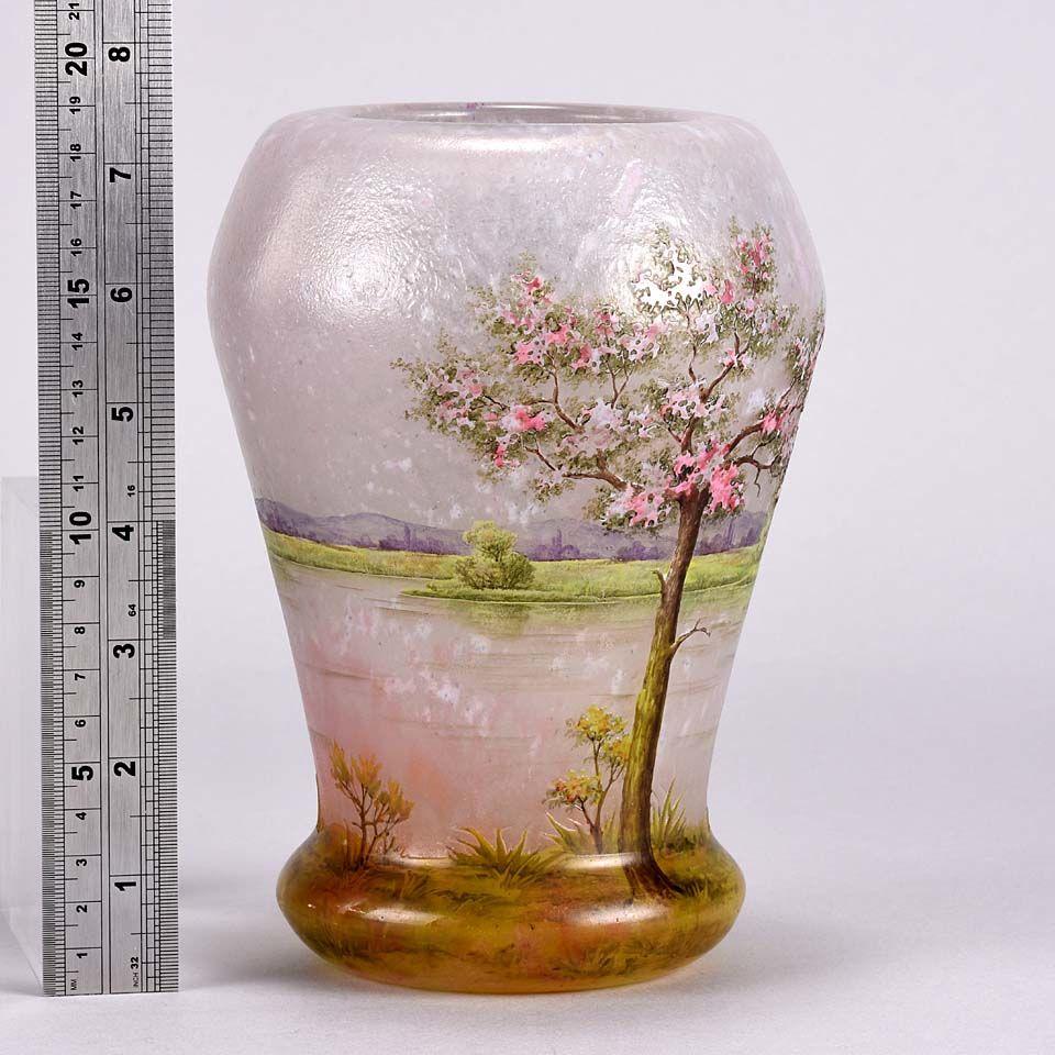 French Art Nouveau Cameo Glass Vase 'Paysage Rosé' by Daum Freres