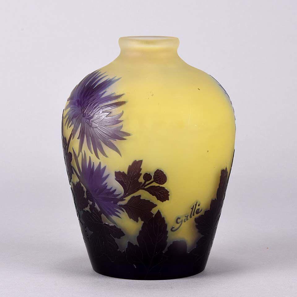 French Art Nouveau Cameo Glass 'Chrysanthemum' Vase by Emile Gallé