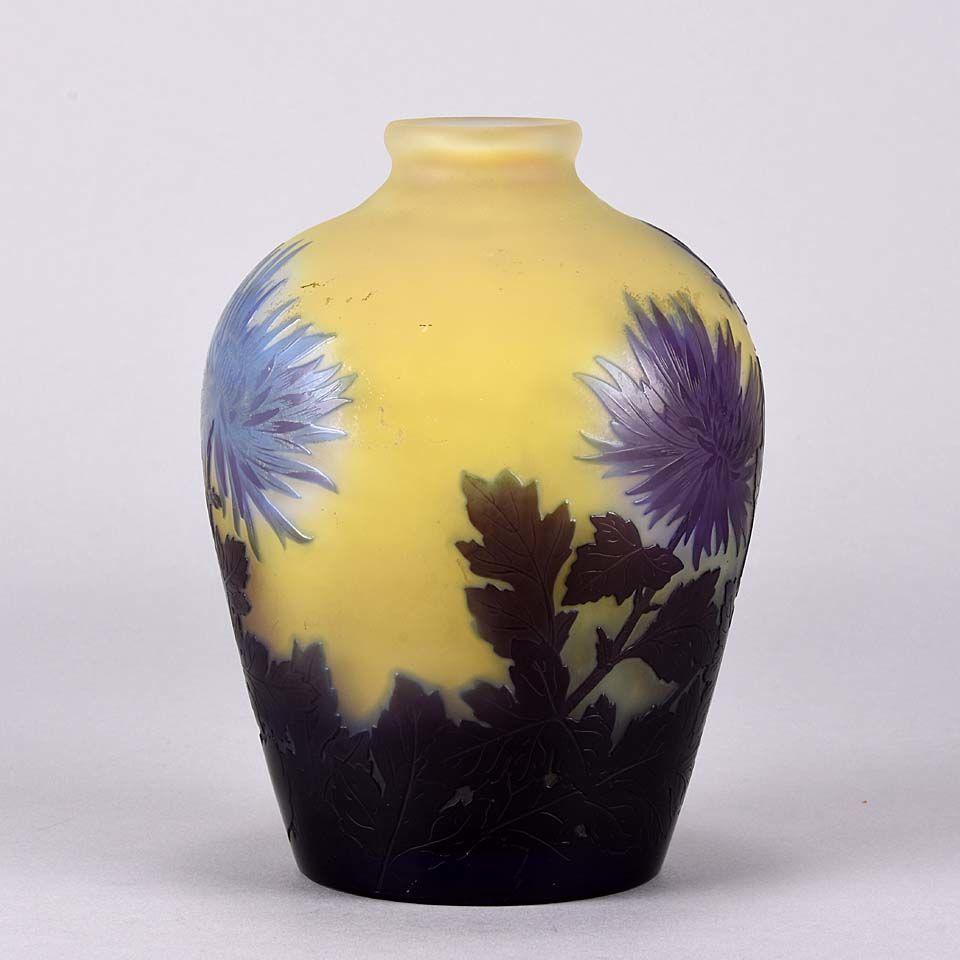 French Art Nouveau Cameo Glass 'Chrysanthemum' Vase by Emile Gallé