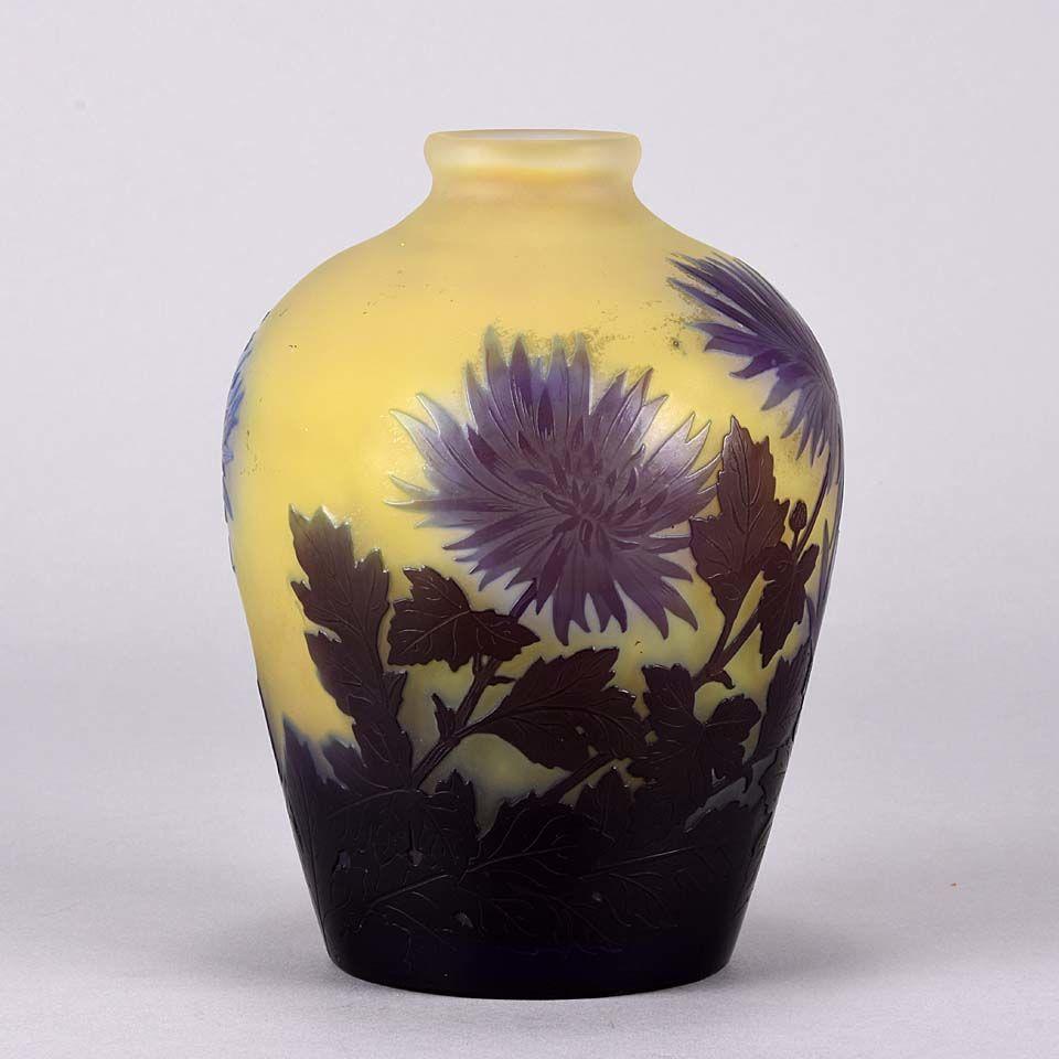 French Art Nouveau Cameo Glass 'Chrysanthemum' Vase by Emile Gallé