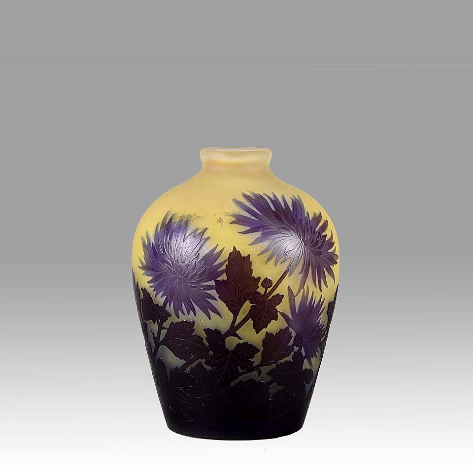 French Art Nouveau Cameo Glass 'Chrysanthemum' Vase by Emile Gallé