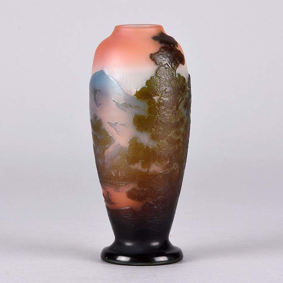 Art Nouveau Cameo Glass Mountain Landscape Vase by Emile Gallé