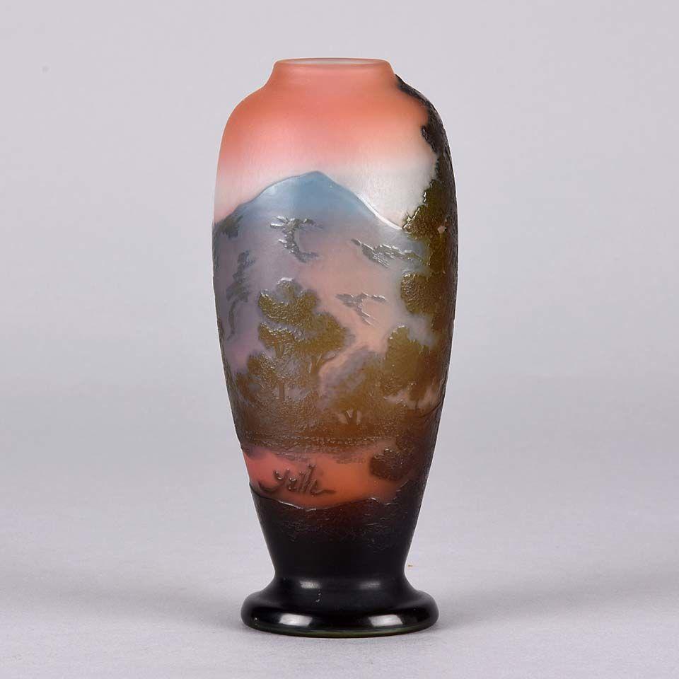 Art Nouveau Cameo Glass Mountain Landscape Vase by Emile Gallé